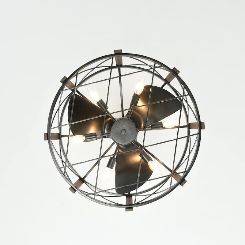 Damon 24-inch Gun Metal Grey and Imitation Wood 6 Lights 3 Blades Lighted Ceiling Fan with Remote