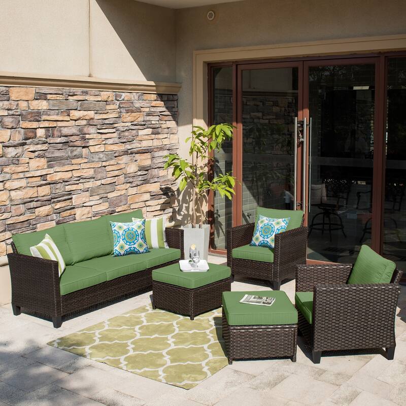 OVIOS Patio Furniture Wicker 5-piece Outdoor High-back Sectional Set