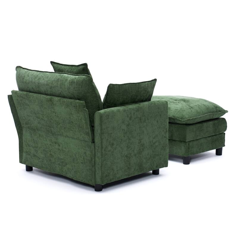 39.4" Chenille Accent Chair Club Chair with Ottoman, Living Room Chair Upholstered Armchair, Chaise Lounge Chair