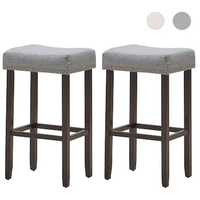 2 PCS Saddle Stools Counter Height Backless Stools with Padded Seat