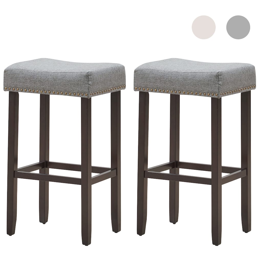 2 PCS Saddle Stools Counter Height Backless Stools with Padded Seat