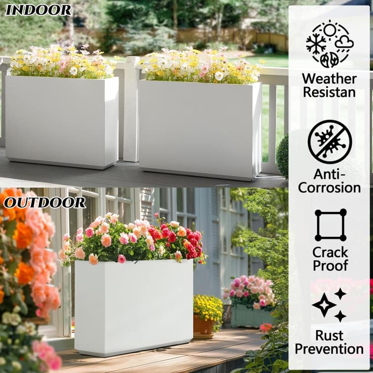 Metallic Heavy Planter for Outdoor Plants, 24.02" H x 30" W x 9.84" D	Tall and Long Metal Divider Planter Box