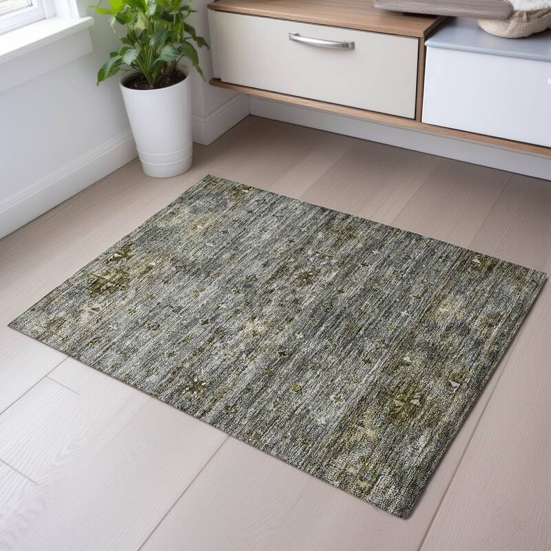 Premium Washable Super Soft Tribal Global Mayfield Rug - Pewter - 1'8" x 2'6"