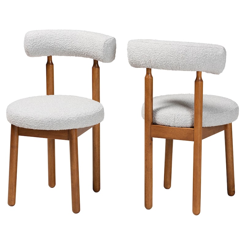 Edric Modern Japandi Boucle Fabric and Wood 2-Piece Dining Chair Set - Grey