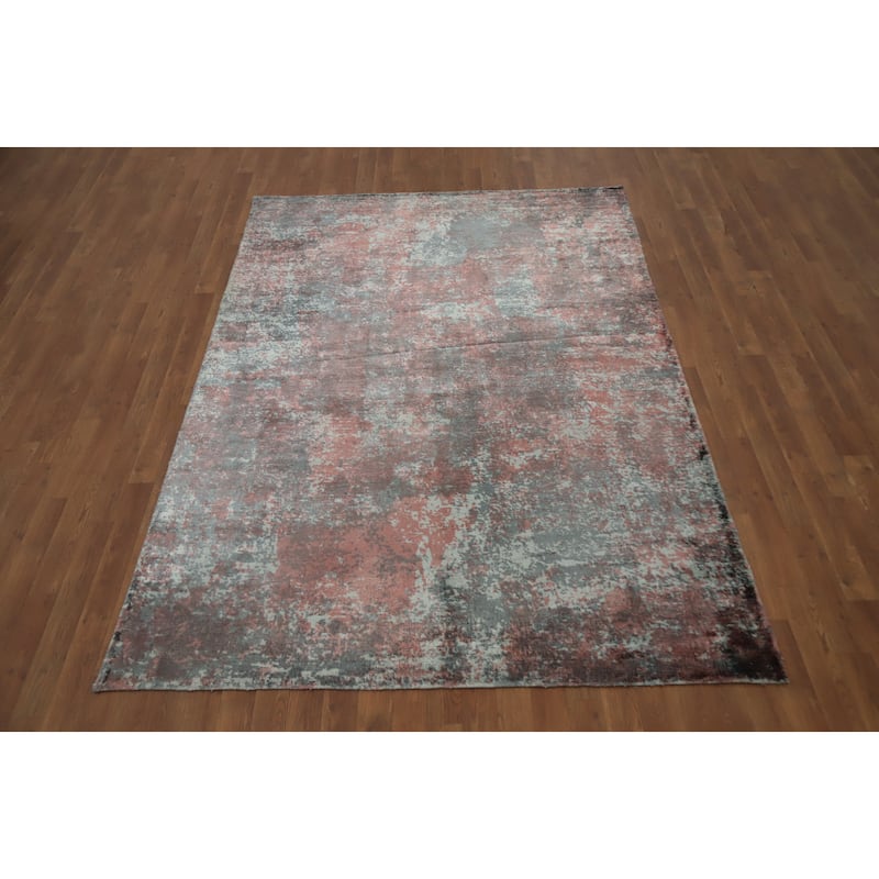 Hand Knotted Oriental Viscose Silk Carpet Modern All-Over Oranges & Rust Abstract Area Rug - 7' 11'' X 5' 5''