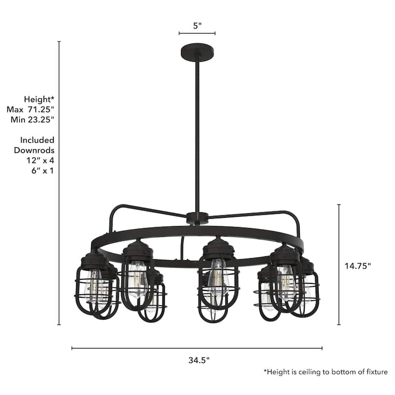 Hunter Starklake 9-Light Chandelier - Dining Room, Entry - Industrial, Wheel, Rustic, Caged