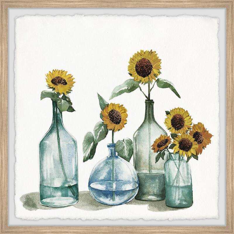 Sunflowers in Blue Vase Framed Wall Art, Floral Delight - A Blooming Accent for Your Living Space