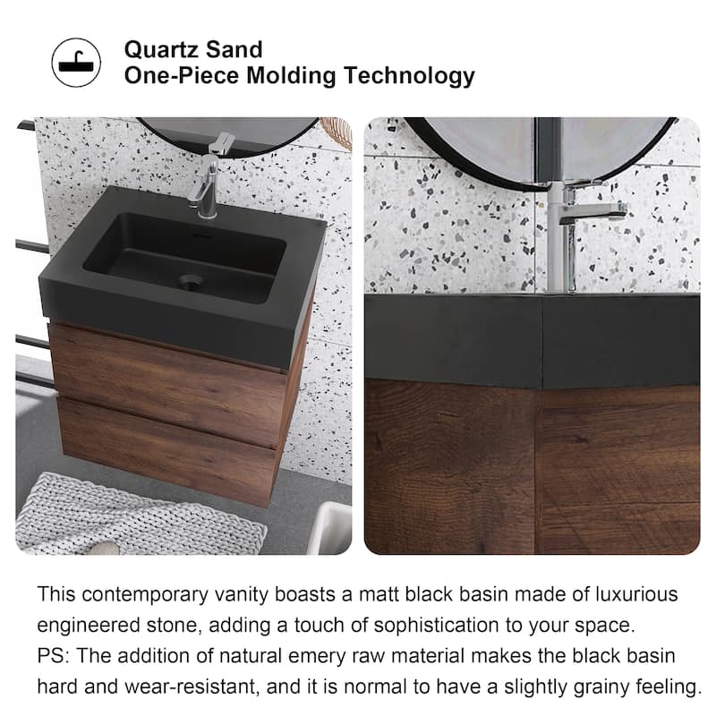 Floating Bathroom Vanity with Black Solid Surface Top