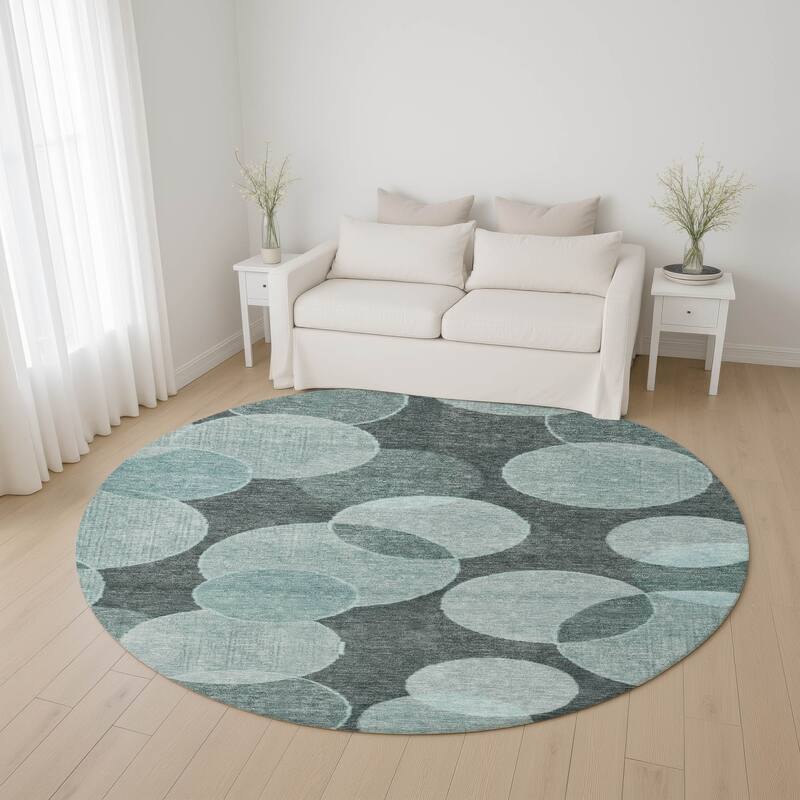 Premium Washable Super Soft Contemporary Bubbles Mayfield Rug - Teal - 8' x 8'