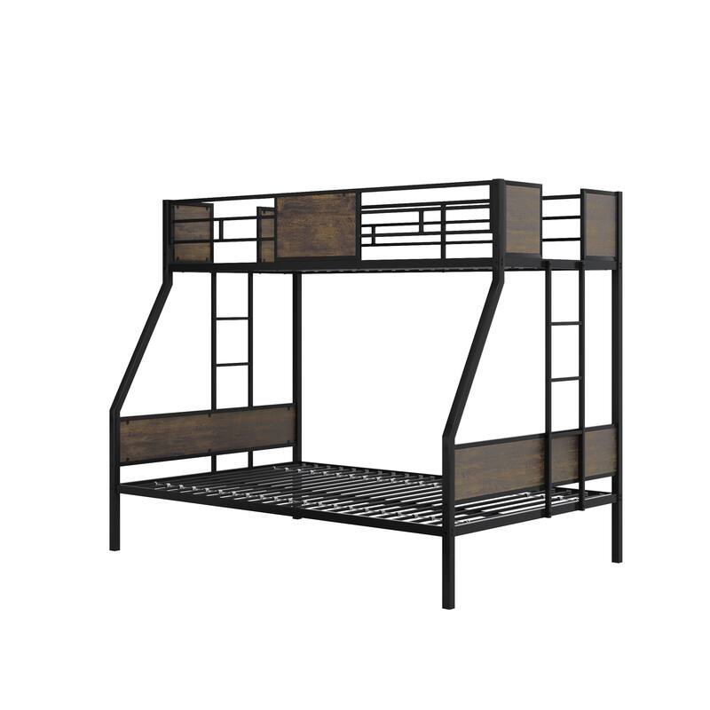 Metal Twin Over Full Bunk Bed with Safety Guardrail and 2 Ladders for Kids, No Box Spring Needed