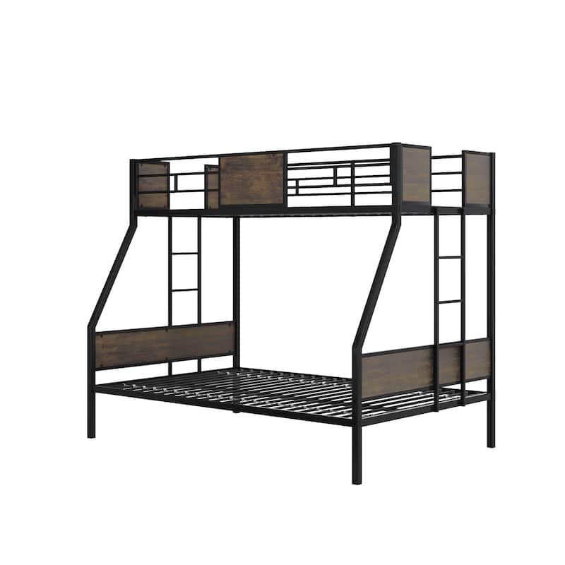 Twin Over Full Bunk Beds,Metal Bunk Bed Frame with Safety Guardrail and 2 Ladder,Sturdy Metal Frame