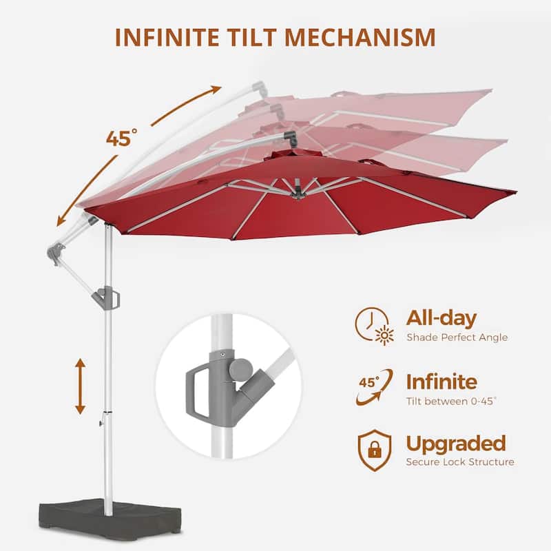 120" Patio Umbrella with Upgraded Aluminum Frame,Cantilever Hanging Market Umbrella with Base Included,UV Resistant