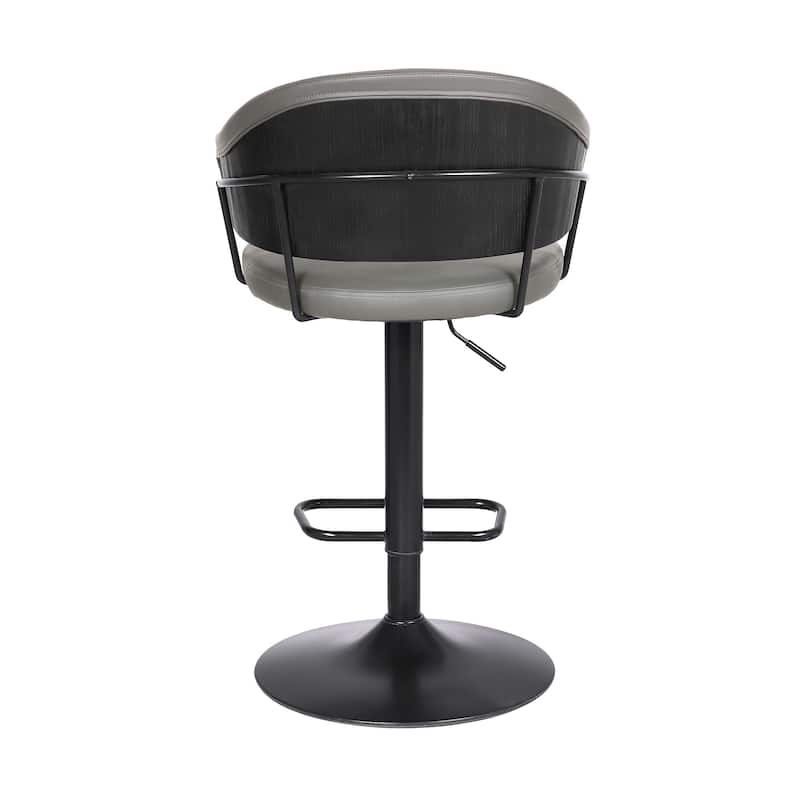 25" Grey Faux Leather Adjustable Bar Stool with 360° Swivel Metal Frame and Footrest Support - 43.5" x 21" x 22.25"