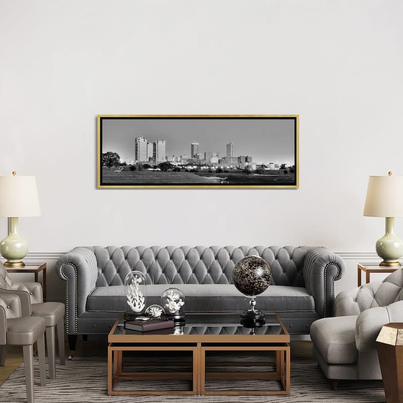 iCanvas "Fort Worth Panoramic Skyline Cityscape (Black & White - Evening)" by Unknown Artist Framed Canvas Print