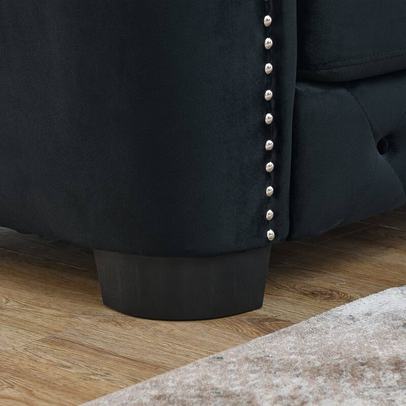 Modern Chesterfield Velvet 3+3 Seater Sofa, Upholstered Tufted Backrests with Nailhead Arms and 2 Cushions for Living Room