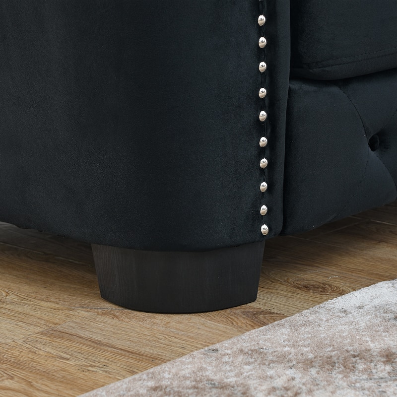 Roomfitters 5-Seater Chesterfield Sofa Set, 3+2 Velvet Tufted Couches with Rolled Arms, Nailhead Trim and Cushions