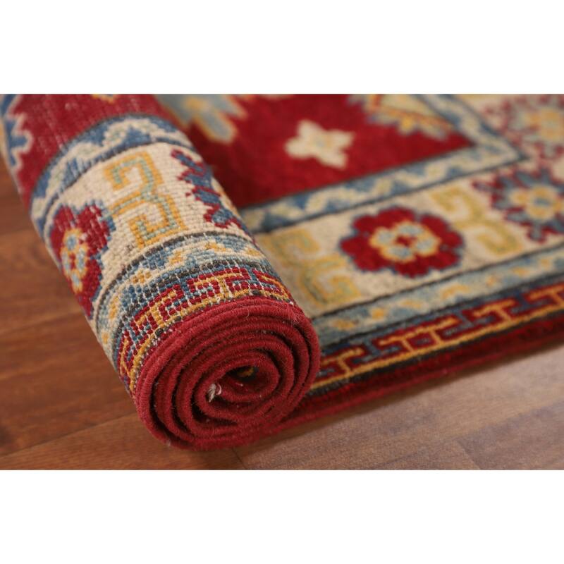 Kazak Accent Rug Hand-Knotted Red Traditional Wool Carpet - 2'7" x 3'10"