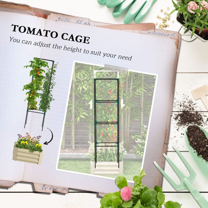 Raised Planter Box Outdoor with Tomato Cage Trellis Bottomless Design