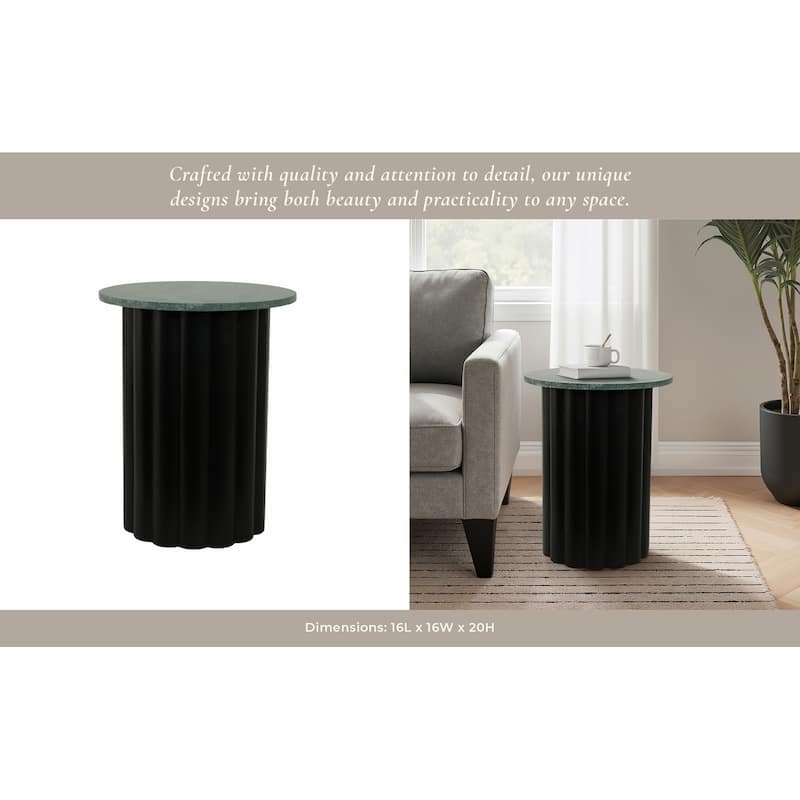 Wood Base and Marble Top Form Clean Stylish Modern Glam Accent Table - 16" x 16" x 20"