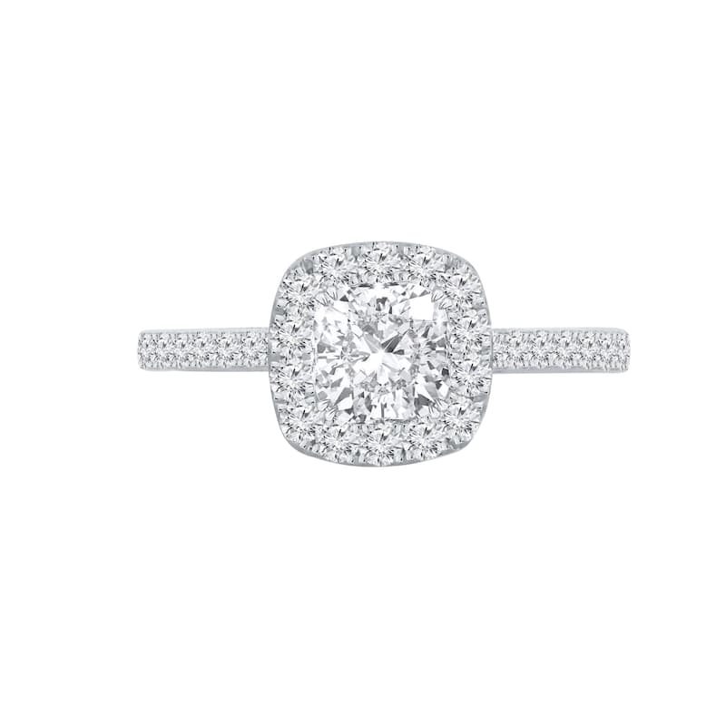 Auriya 14k Gold 1 1/2ctw Cushion-cut Halo Diamond Engagement Ring Certified (H-I, I1-I2) - White - 9