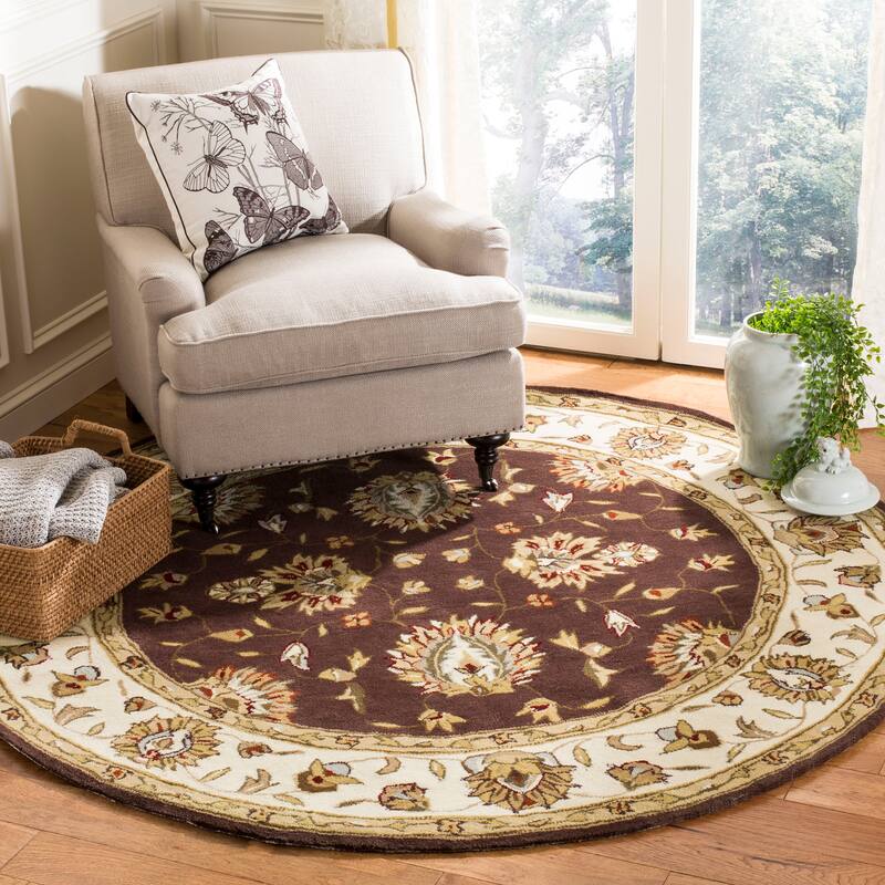 SAFAVIEH Handmade Total Performance Felisha Oriental Rug - 8' Round - Brown/Ivory