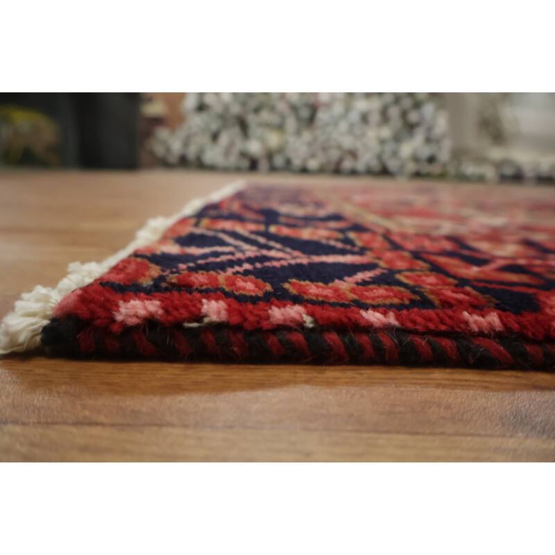 Hand Knotted Oriental 100% Wool Carpet Traditional Tribal Red Gharajeh Runner Rug - 10' 1'' X 3' 3''