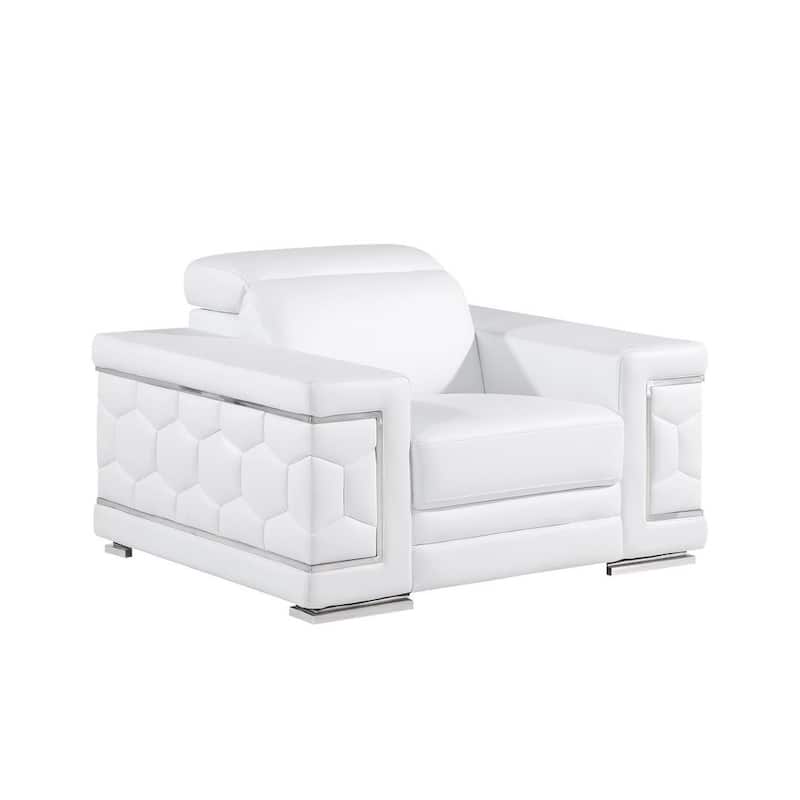 HomeRoots 47" White and Silver Genuine Leather Lounge Chair - 47' X '39' X '41