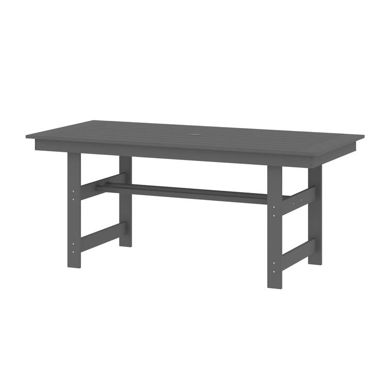 70.9" Outdoor Dining Table with Umbrella Hole, HDPE All Weather Patio Table Waterproof UV Resistant Rectangular Dining Table