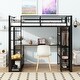 preview thumbnail 3 of 6, Full Size Loft Bed with Storage Iron Mesh and Shelves and Open Wardrobe, Metal Bed with Ladder for Bedroom, Black