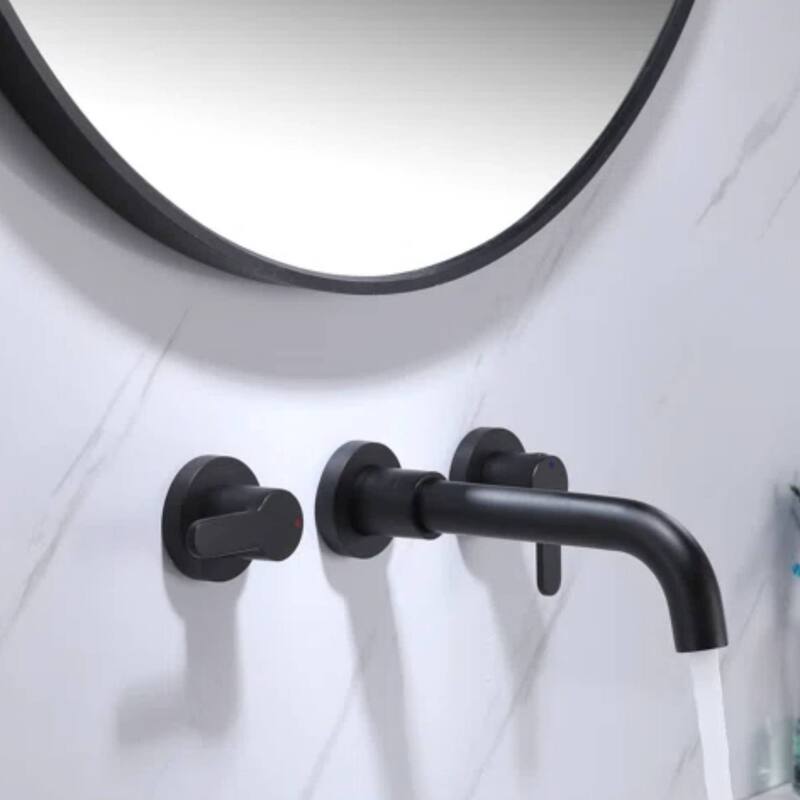 Wall Black Bathroom Sink Faucet Widespread with Double Handle