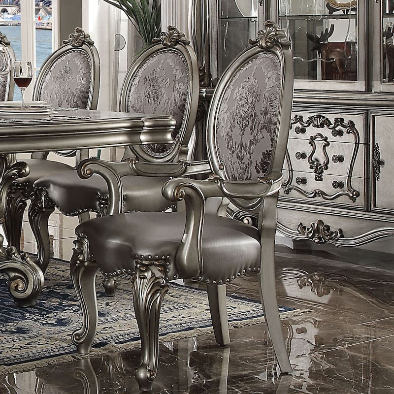 Arm Chair with Nailhead Trim (Set of 2) - Silver