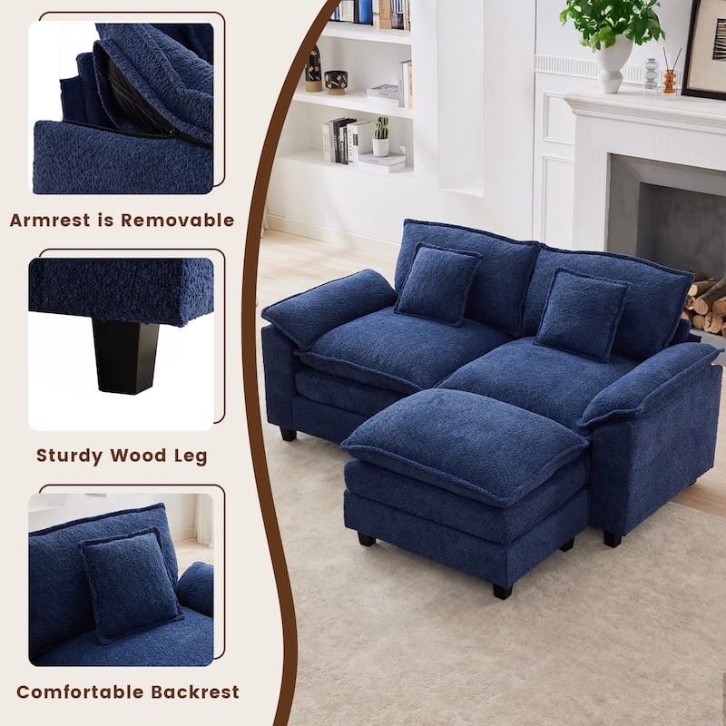 Modular Chenille Sectional Sofa with Ottomans, Deep Seat, Wide Padded Armrests, 2-Seat / 3-Seat / 4-Seat Options