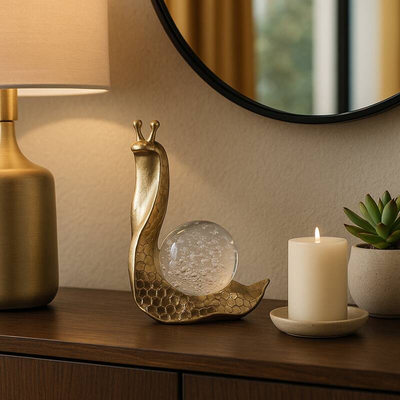 Resin Snail Figurine Textured Body with Orb Shell Decor - Gold - 7.5"