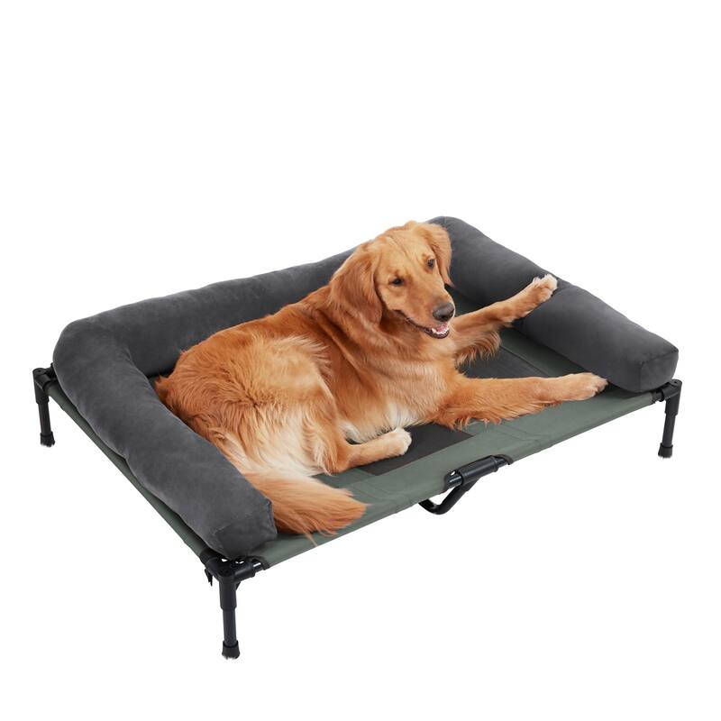 Elevated Dog Bed Bolstered Pet Raised Bed with Fleece Cushion Indoor