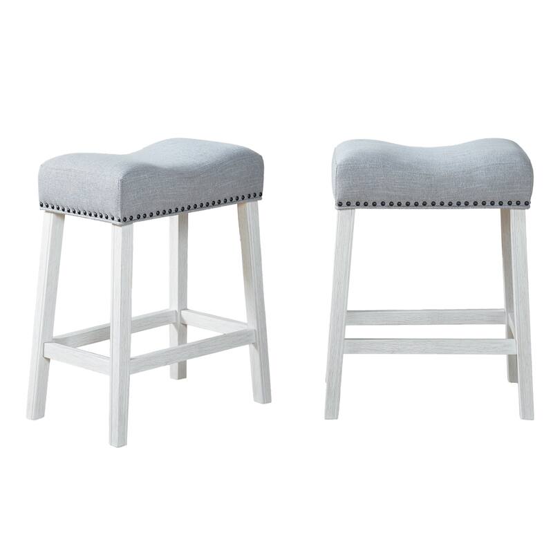Set of 2 Upholstered Counter Height Backless Saddle Seat Stools