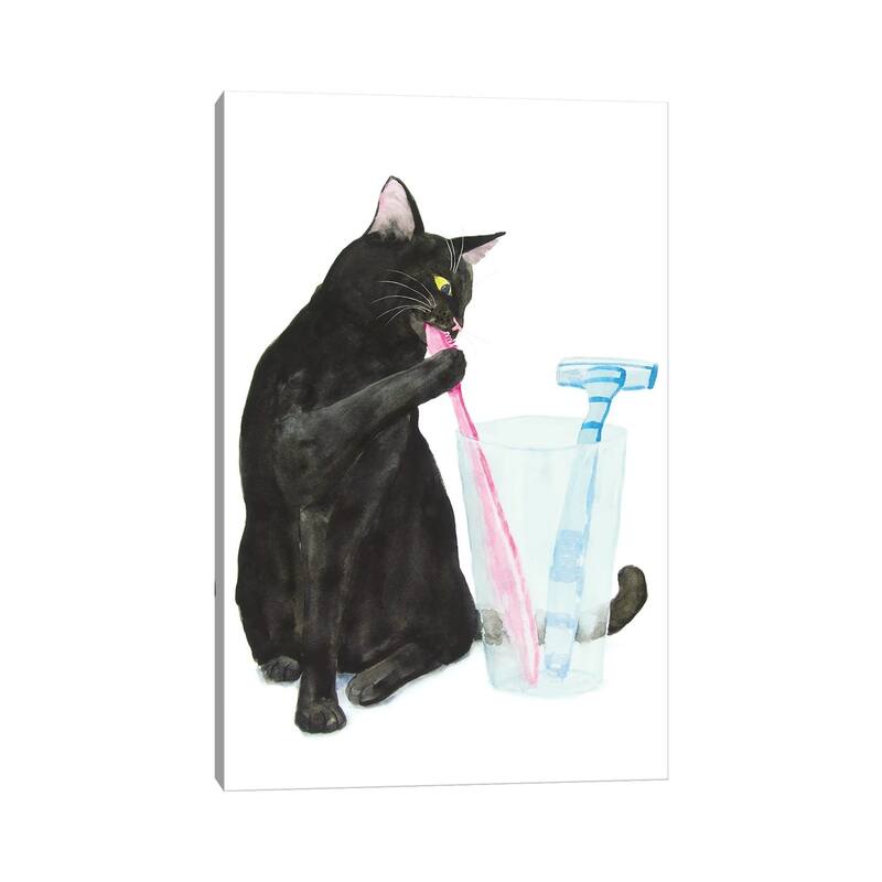 iCanvas "Black Cat Brushing Teeth" by Alexey Dmitrievich Shmyrov Canvas Print