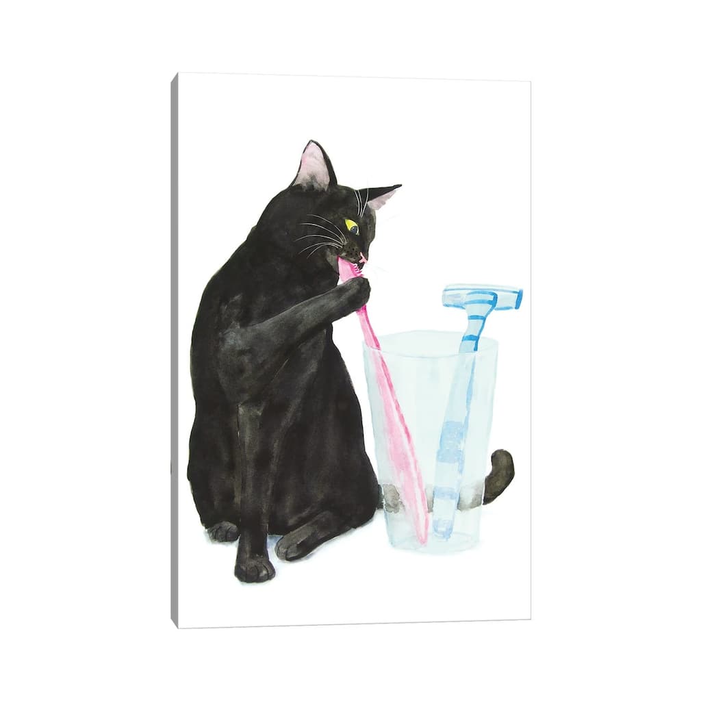 iCanvas "Black Cat Brushing Teeth" by Alexey Dmitrievich Shmyrov Canvas Print