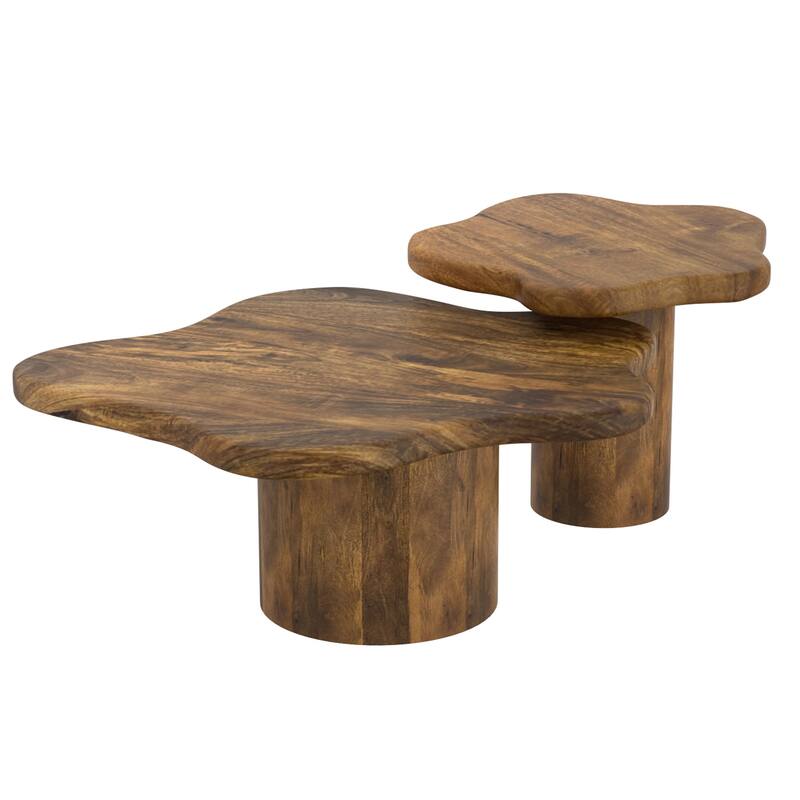 2pc Solid Wood Coffee Table Set - Walnut