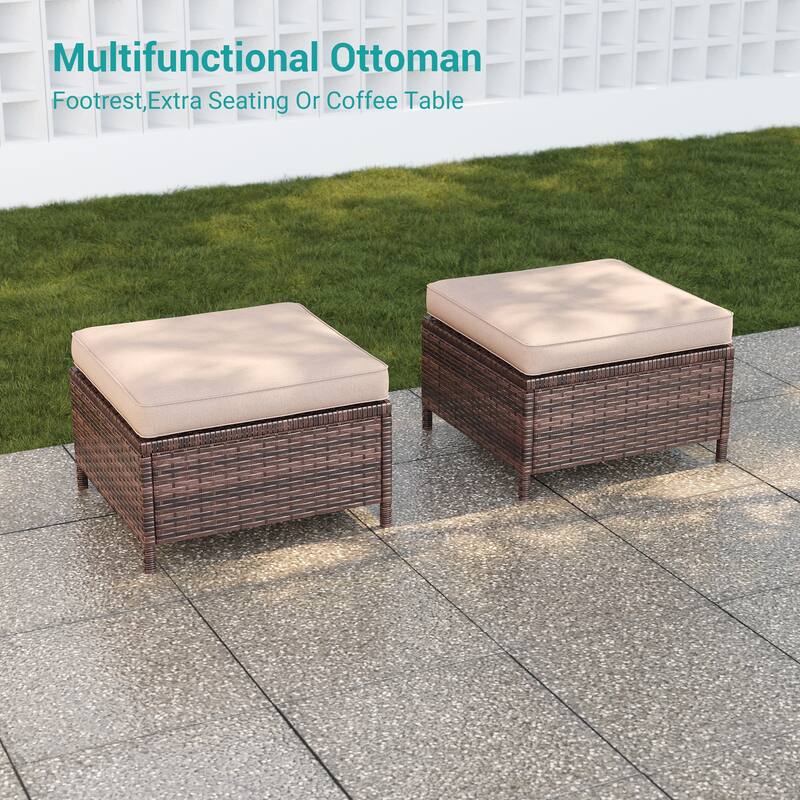 BONOSUKI 6Pcs Patio Swivel Rocking Sofa Set Brown Rattan w/Side Table