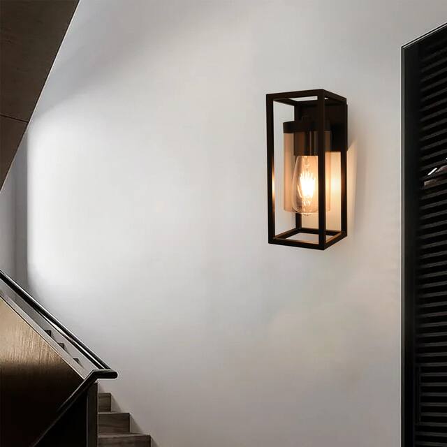 1-Light Modern Metal Glass Wall Sconce Wall Mount Light Fixture Black - 4.3 x 4.7x 10.6 inch