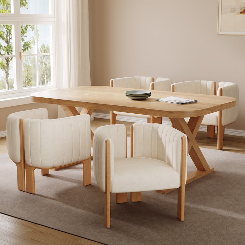 Christopher Knight Home - Chris Upholstered Boucle Dining Chairs with Rubberwood Frame Set of 4 - Beige,Natural