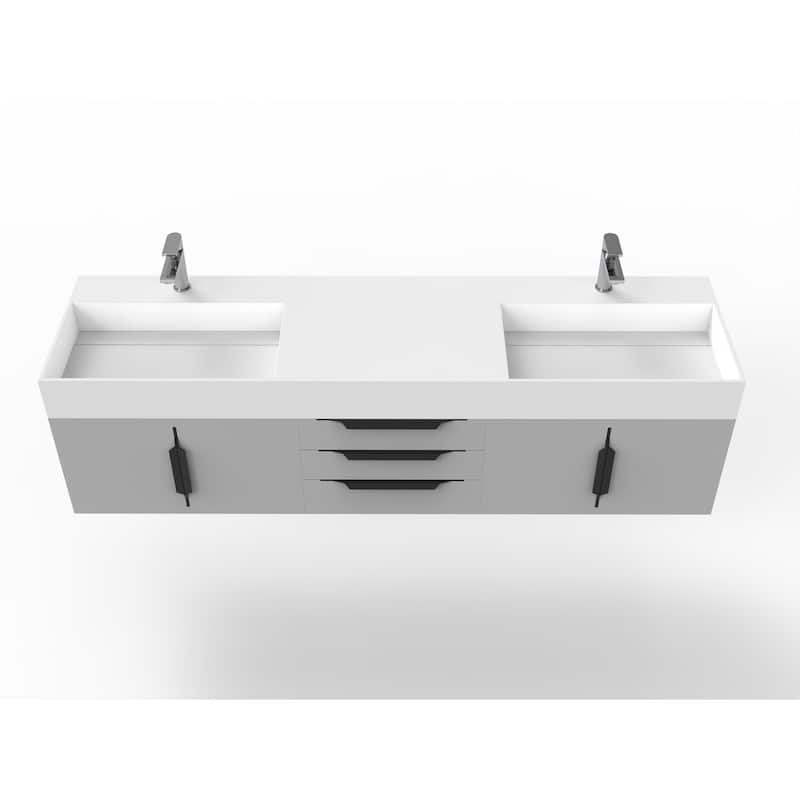 Amazon 72" Wall Mounted Bathroom Vanity Set w/ White Top