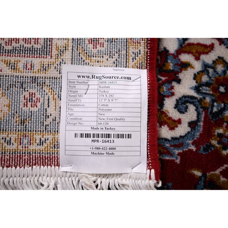 Red Medallion Kashan Turkish Rug Traditional Machine-Made Carpet - 9'7" x 12'5"