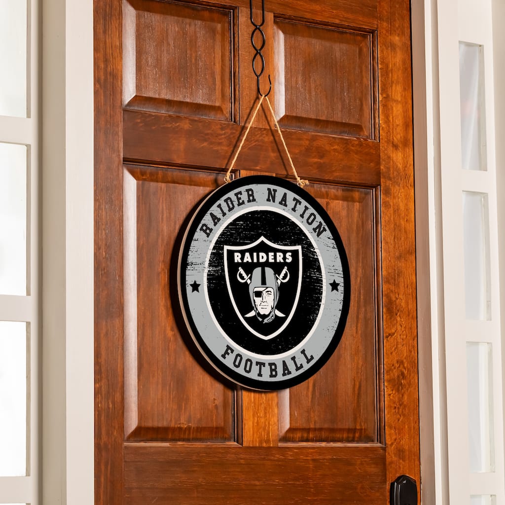 Las Vegas Raiders Wooden Door Decor Wall Sign - Multi-Color