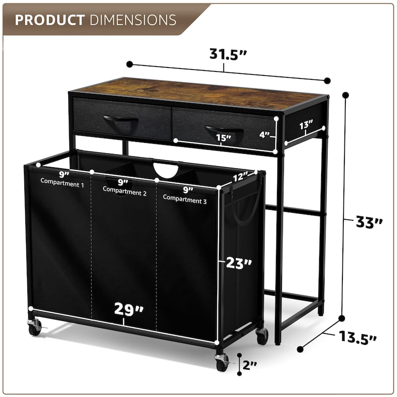 Sorbus Dresser with 3 Section Laundry Hamper Pull-Out with Wheels and 2 Drawers Laundry Room Organization