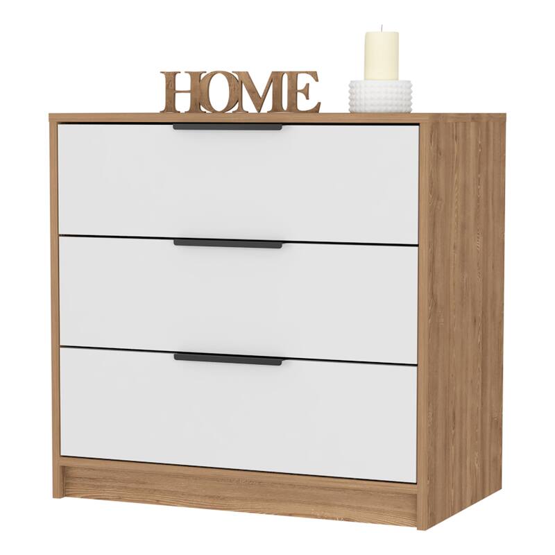 3 Drawers Dresser with Superior Top, White / Pine Finish