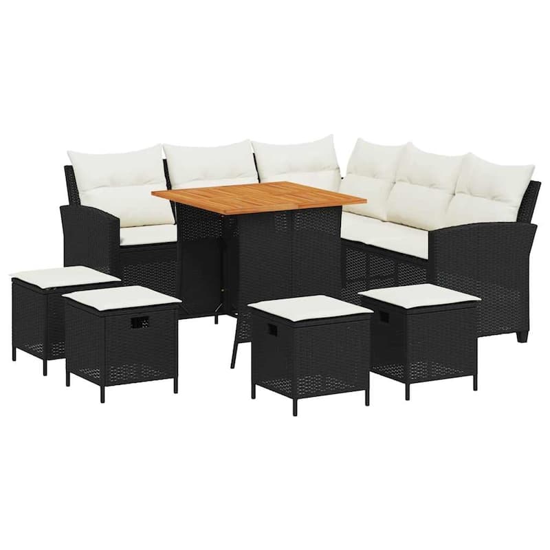 vidaXL Garden Sofa Set Black, Cream White - 29.9 x 29.9 x 29.1