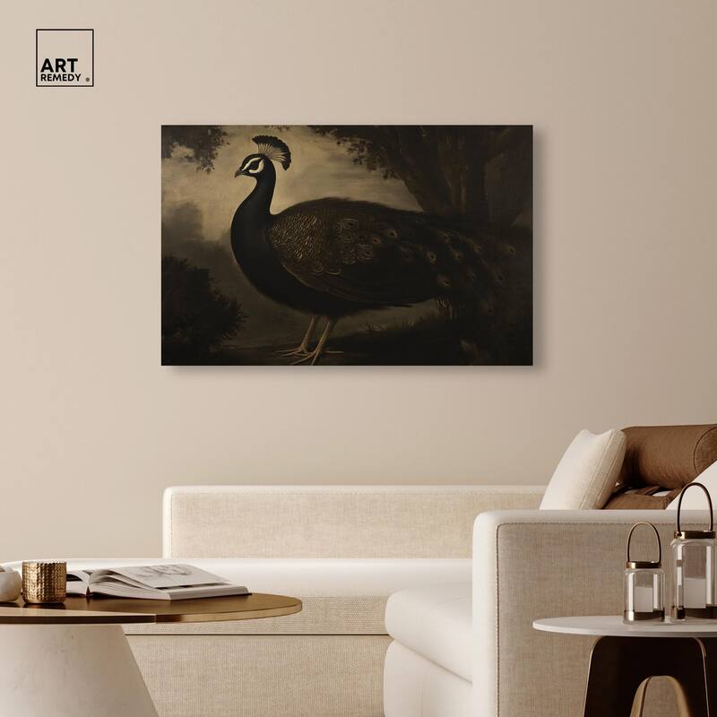 Peacock in Monotone Canvas by Art Remedy, Gallery Wrapped