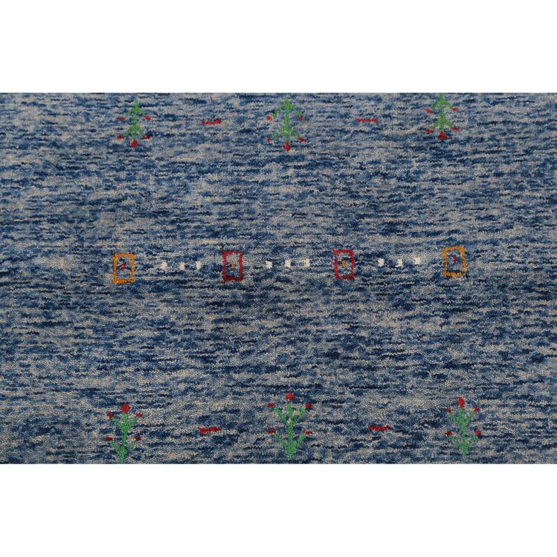 Blue Gabbeh Indian Area Rug Hand-Knotted Wool Carpet - 8'11" x 11'9"
