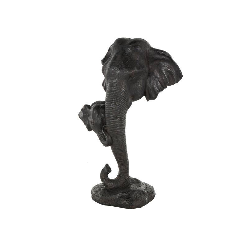 Black Polystone Mom and Baby Elephant Decorative Sculpture